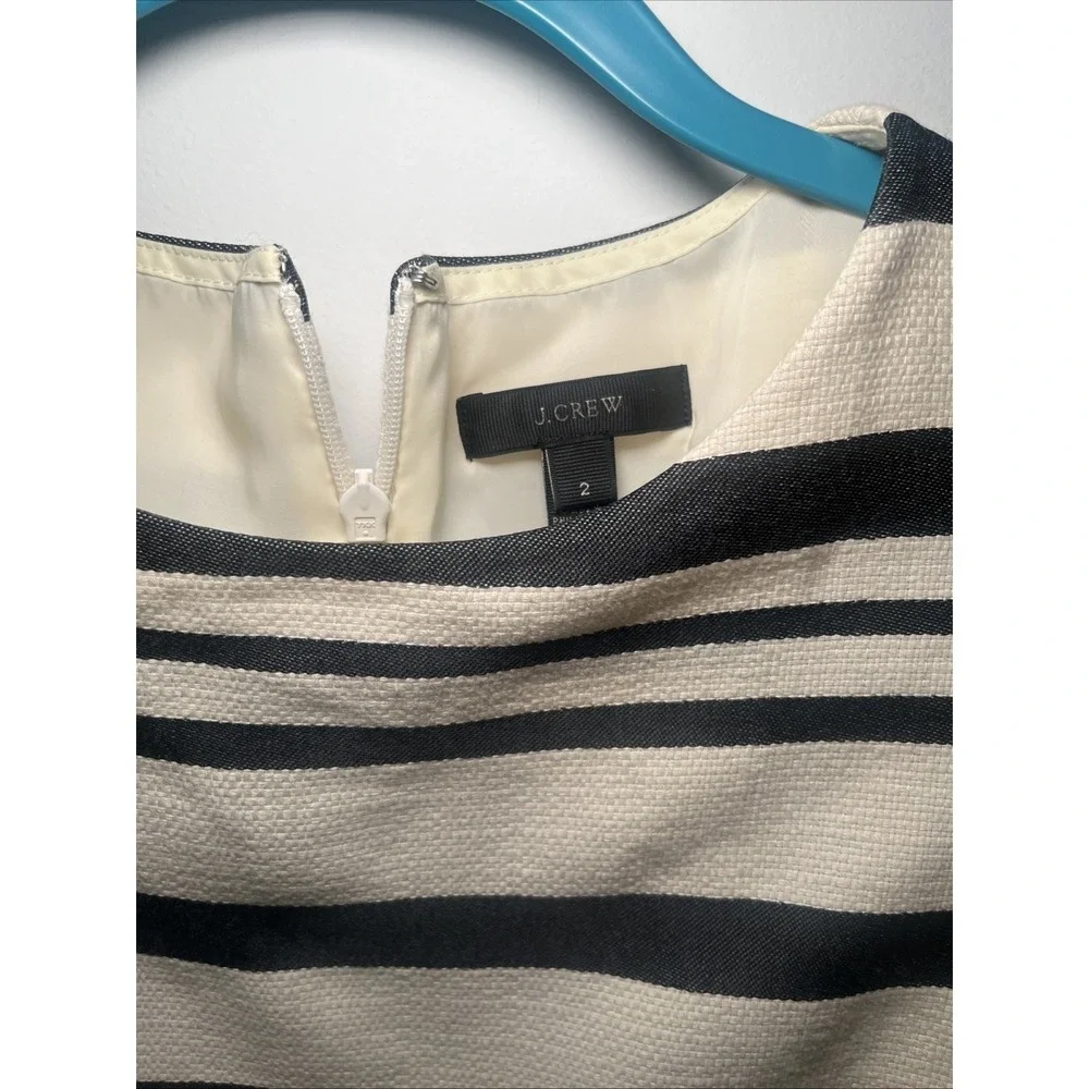 J.Crew Ivory Graphite Stripe Sheath Dress Size 2 Textured Career Chic Cap Sleeve